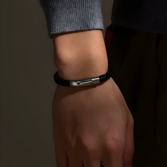 Braided Black Leather Bracelet