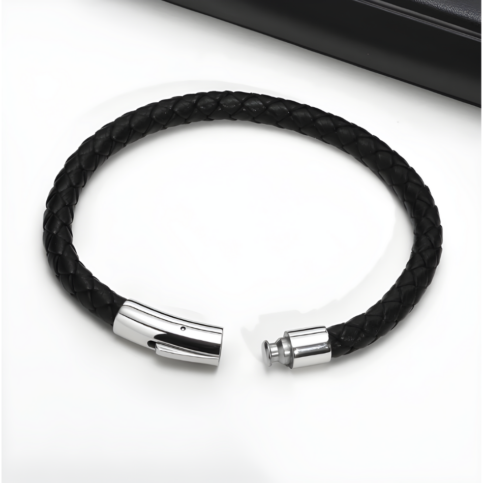 Braided Black Leather Bracelet