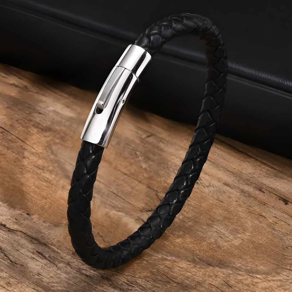 Braided Black Leather Bracelet