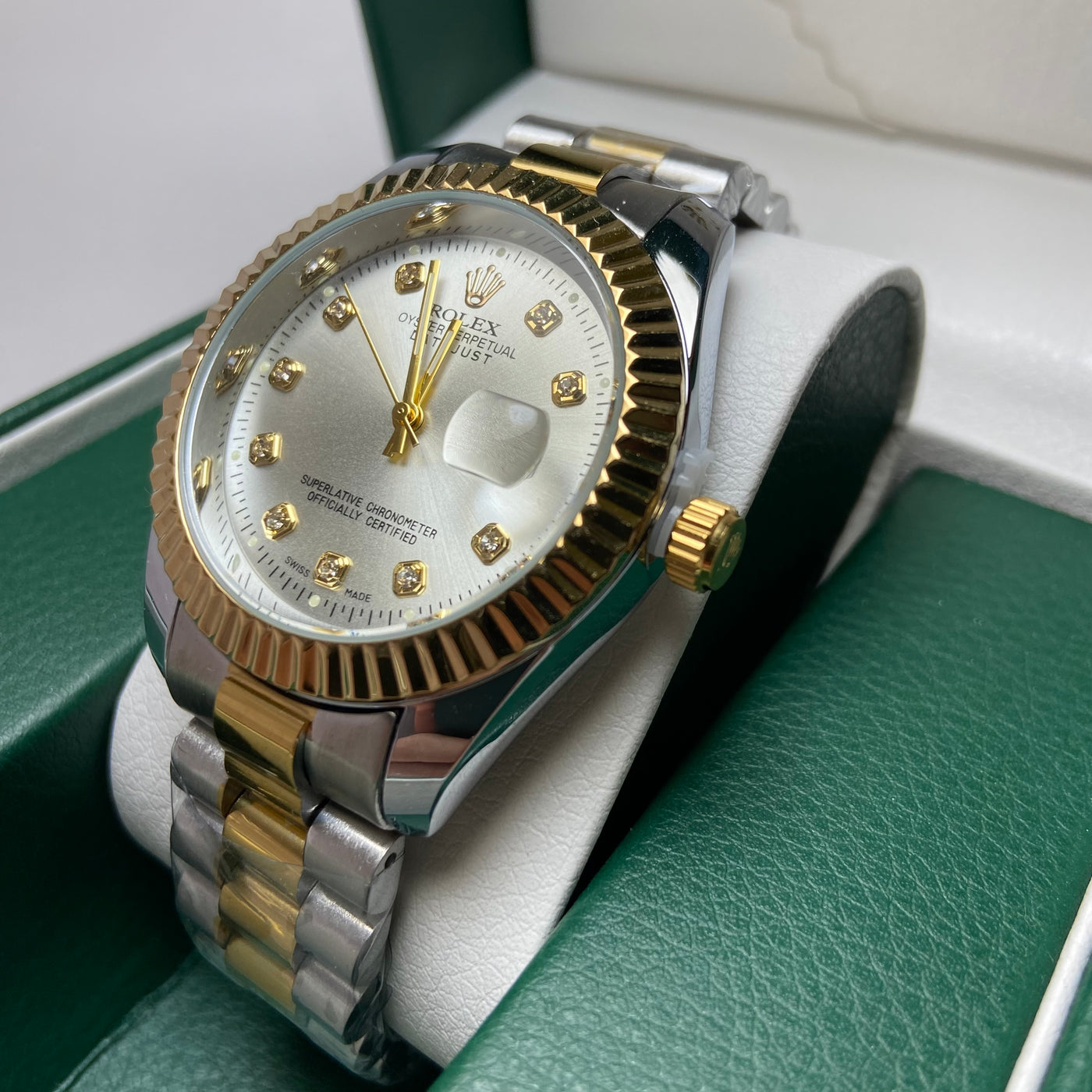 Rolex date just Diamond for Him - Silver Two-Tone