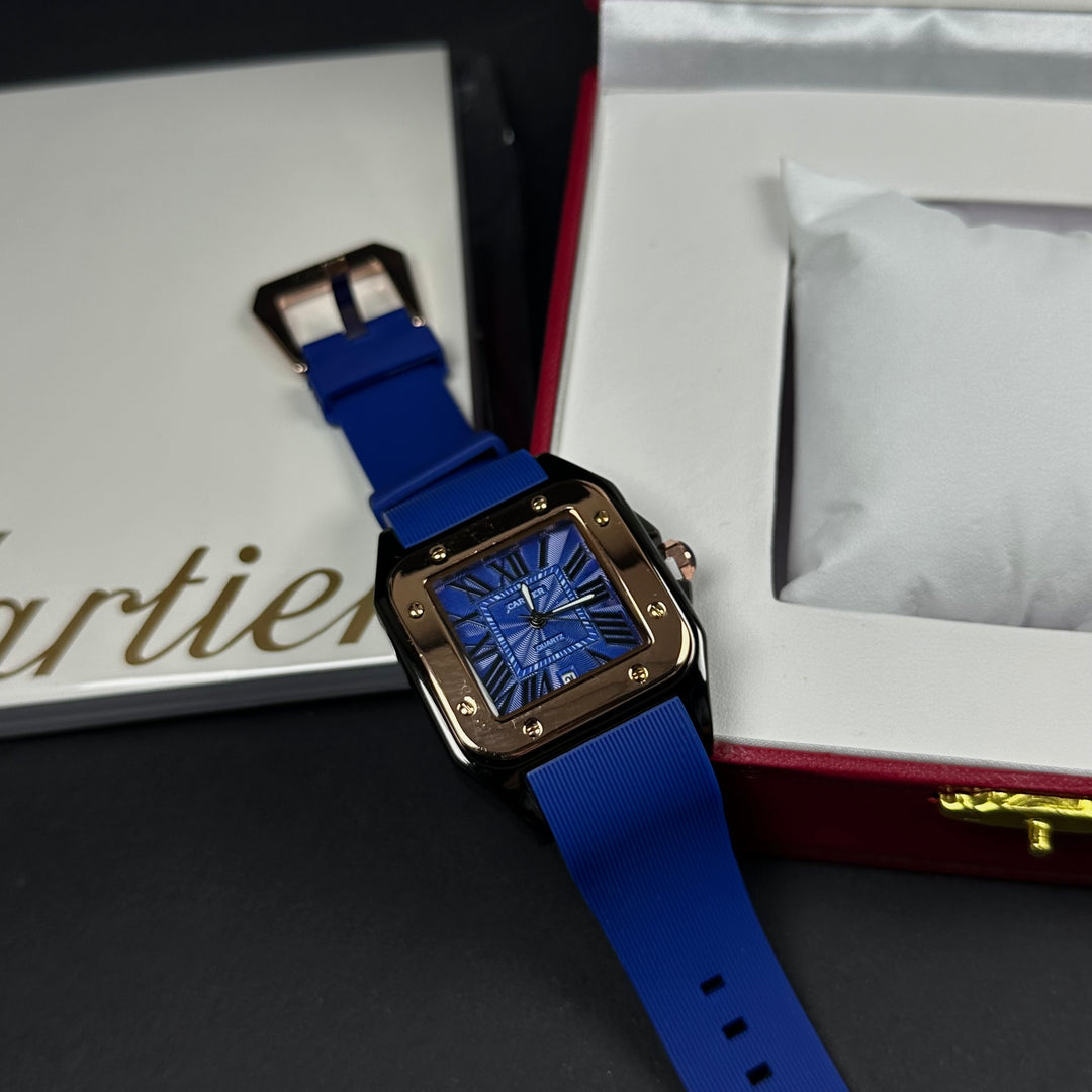 Cartier Santos Tank Rubber For Him – Blue &amp; Rose Gold