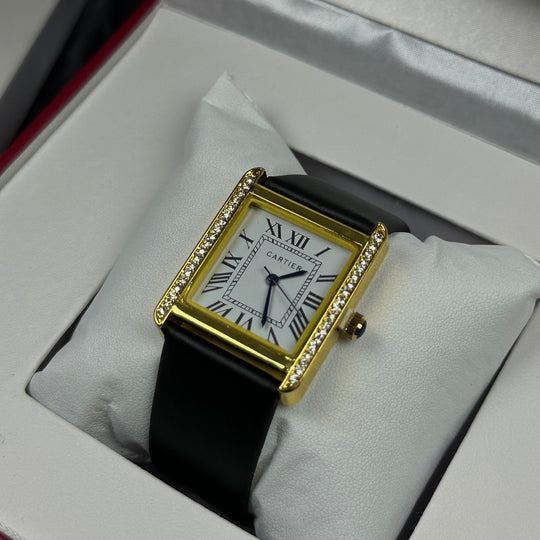 Cartier Tank Leather Must Style For Her – Gold &amp; Black