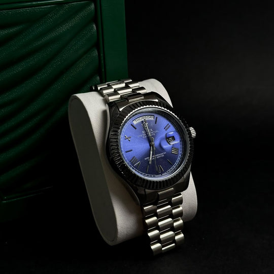Rolex Day-Date For Him – Blue Sunburst Dial &amp; Fluted Bezel