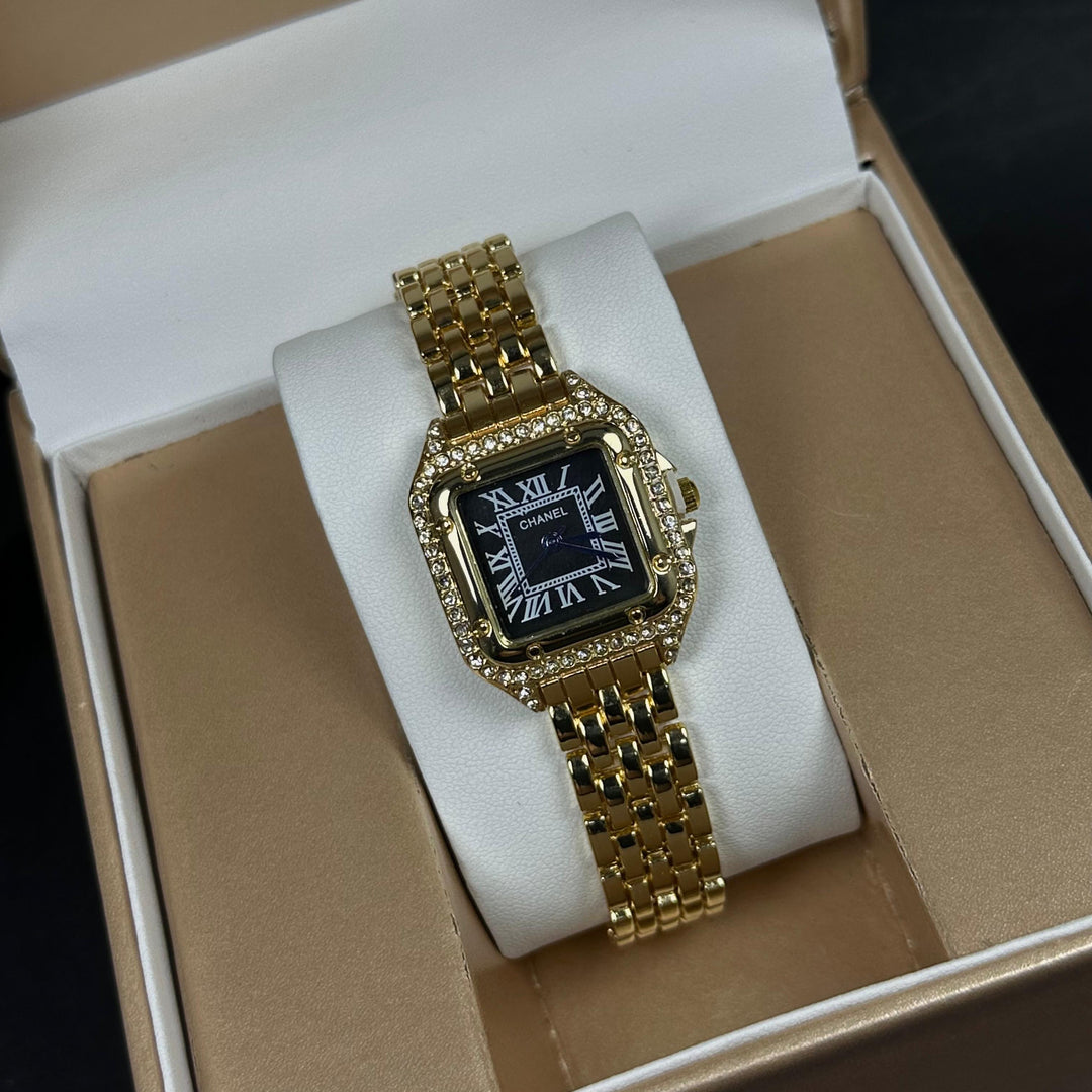 Chanel Crystal Square – Gold Black