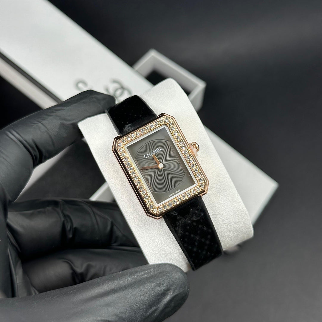 Chanel Crystal Rectangle – Rose Gold Black