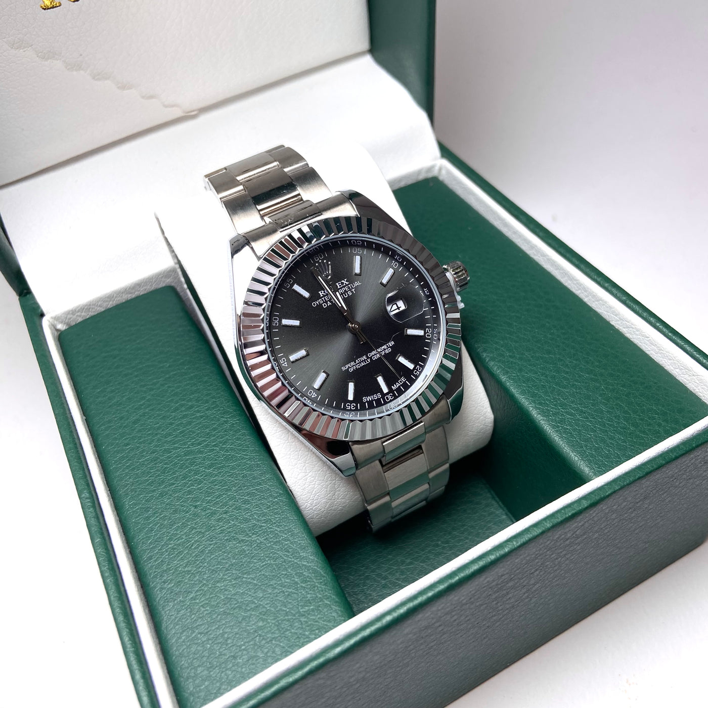 Rolex Date Just Classic For Him - Silver with Dark Gray Dial