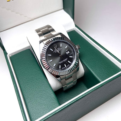 Rolex Date Just Classic For Him - Silver with Dark Gray Dial