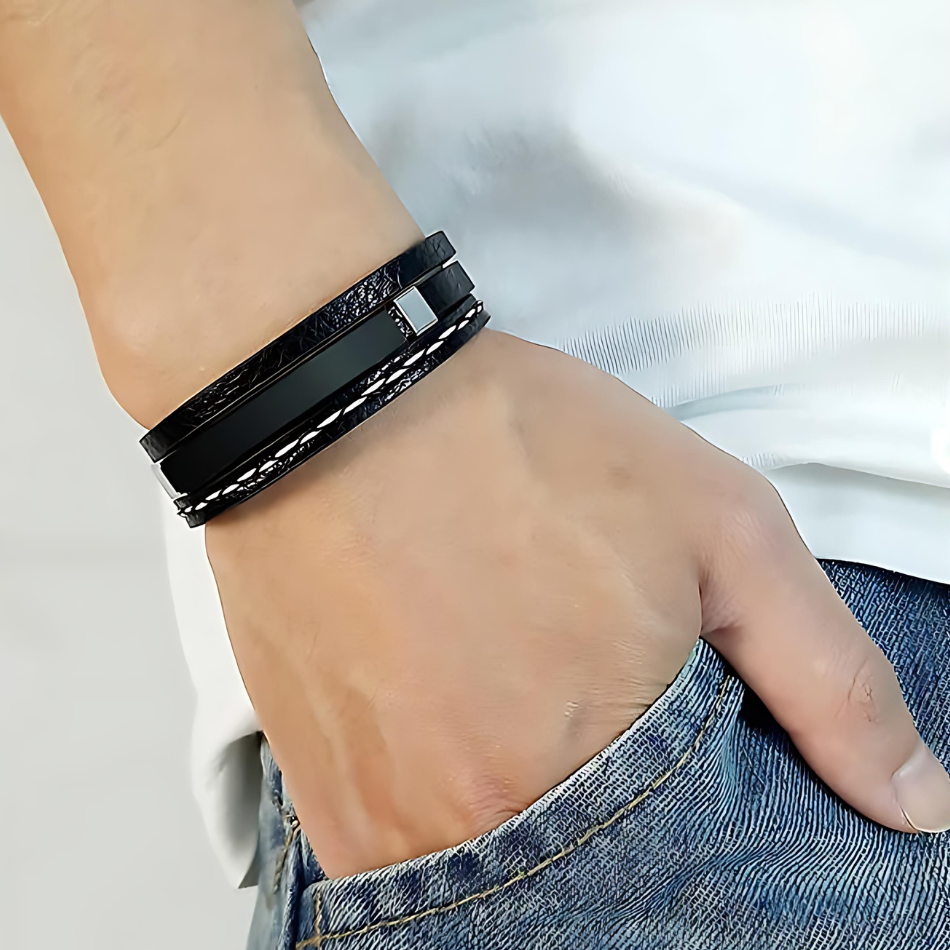 Leather and Steel Bracelet