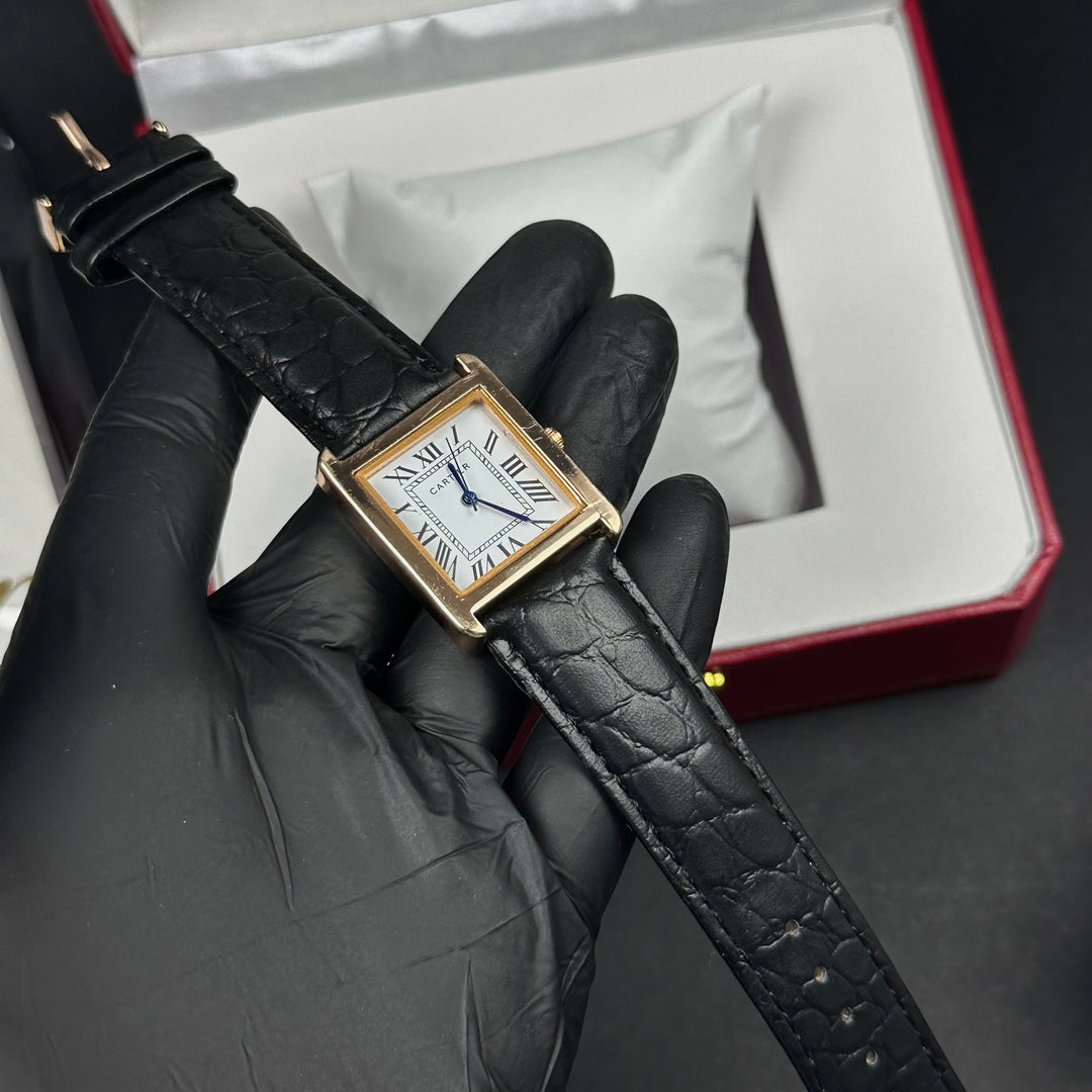 Cartier Tank Leather Must Style For Her – Rose Gold &amp; Black