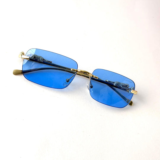 Cartier Rimless Rectangle – Electric Blue Lenses