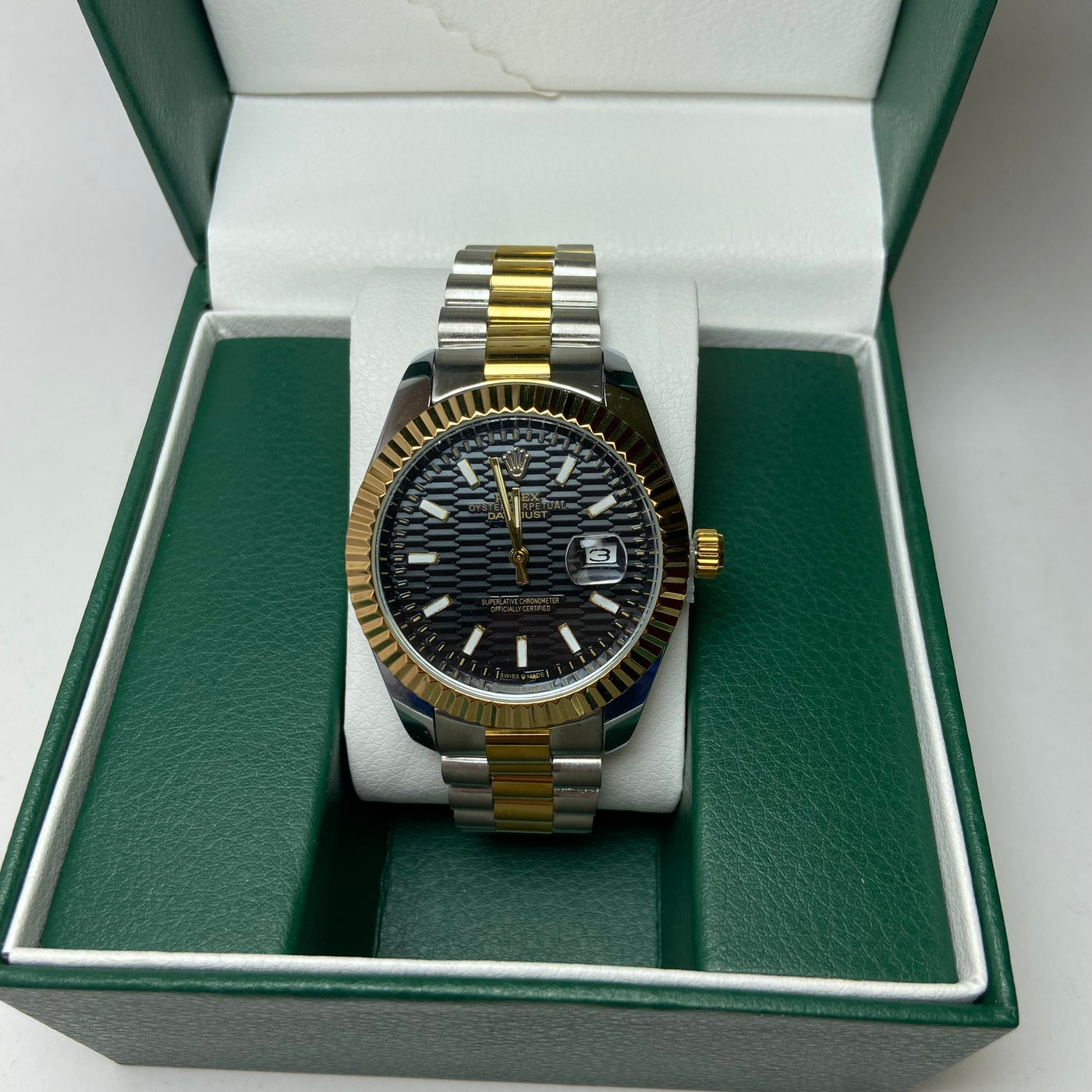 Rolex Date Just For Him - Two-Tone with Black Textured Dial