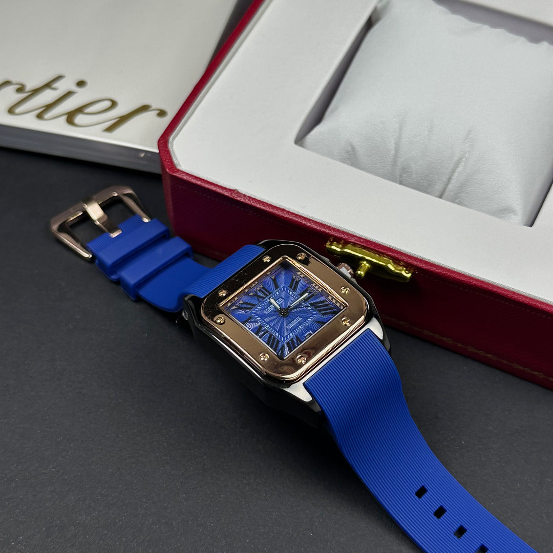Cartier Santos Tank Rubber For Him – Blue &amp; Rose Gold