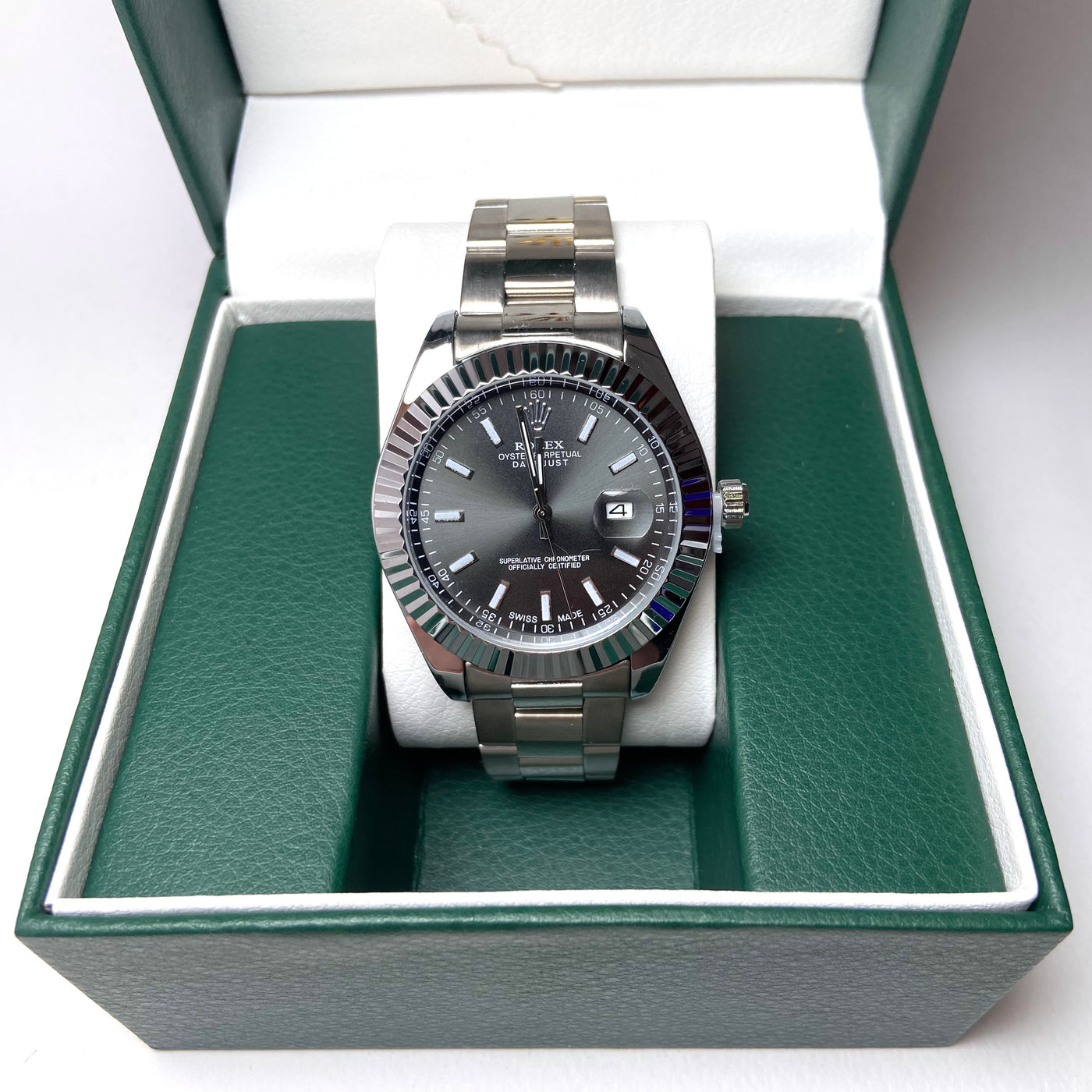 Rolex Date Just Classic For Him - Silver with Dark Gray Dial