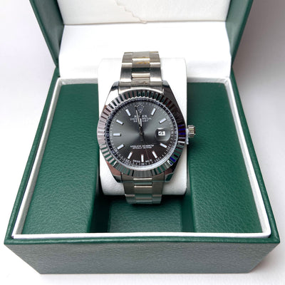 Rolex Date Just Classic For Him - Silver with Dark Gray Dial
