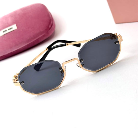 MIU MIU Geometric Octagonal – Gold Black Smoke
