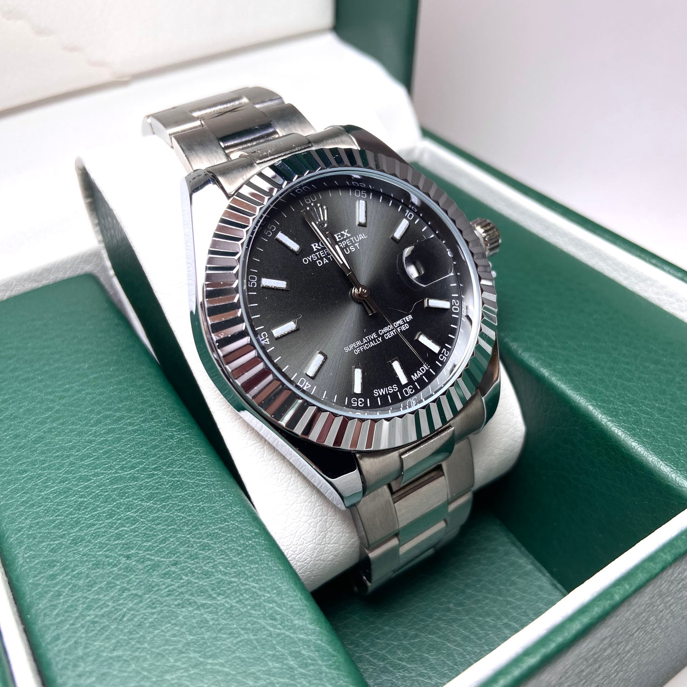 Rolex Date Just Classic For Him - Silver with Dark Gray Dial