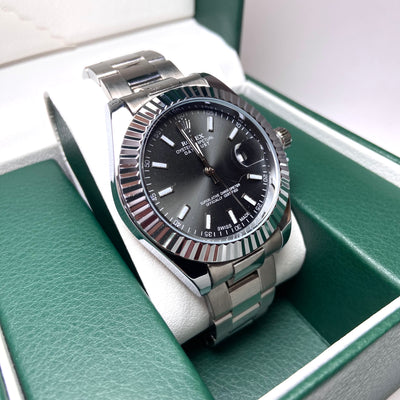 Rolex Date Just Classic For Him - Silver with Dark Gray Dial