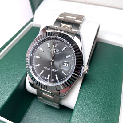 Rolex Date Just Classic For Him - Silver with Dark Gray Dial