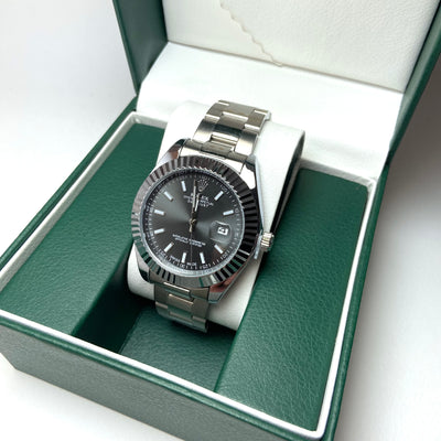 Rolex Date Just Classic For Him - Silver with Dark Gray Dial