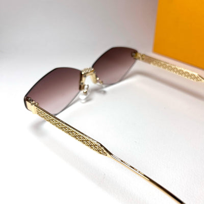 Fendi Cat Eye Rimless Sunglasses - Gold & Gradient Brown


