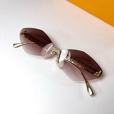 Fendi Cat Eye Rimless Sunglasses - Gold & Gradient Brown

