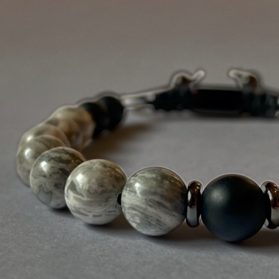 White Marble & Single Black Bracelet