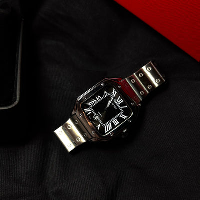 Cartier Santos - Stainless Steel with Black Dial For Him
