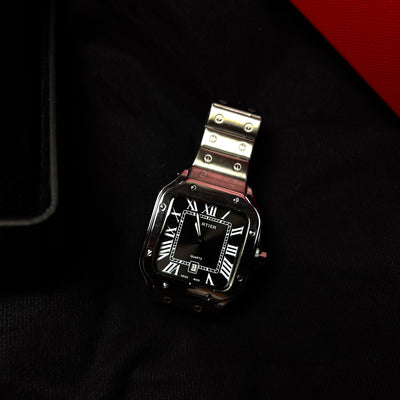 Cartier Santos - Stainless Steel with Black Dial For Him