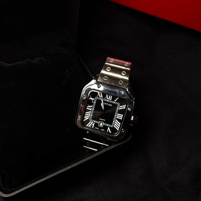 Cartier Santos - Stainless Steel with Black Dial For Him