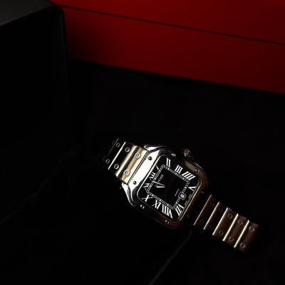 Cartier Santos - Stainless Steel with Black Dial For Him