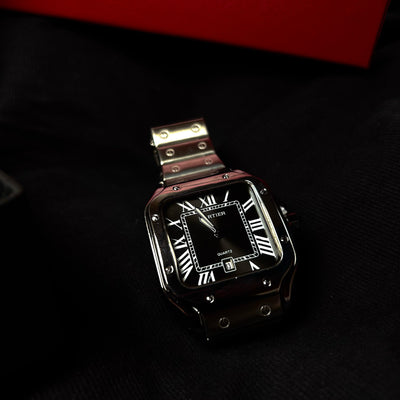 Cartier Santos - Stainless Steel with Black Dial For Him