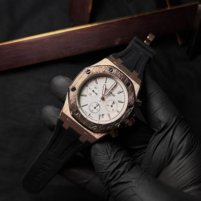 Audemars Piguet Royal Oak Chronograph For Him - Rose Gold-Tone with White Dial