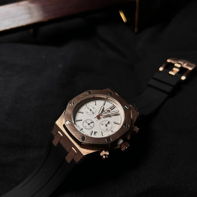 Audemars Piguet Royal Oak Chronograph For Him - Rose Gold-Tone with White Dial