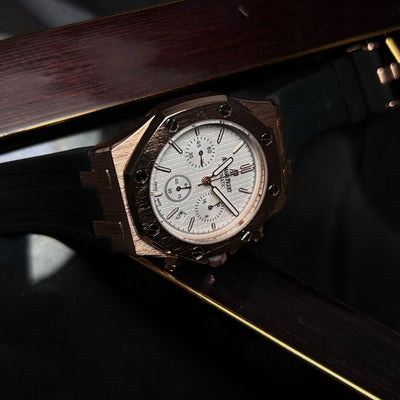 Audemars Piguet Royal Oak Chronograph For Him - Rose Gold-Tone with White Dial