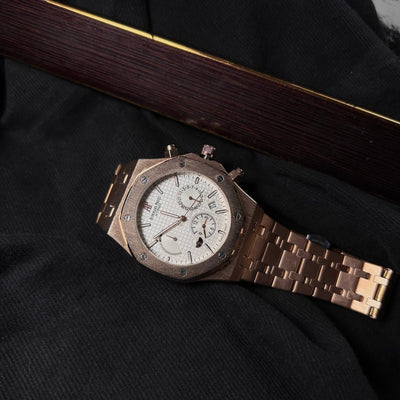 Audemars Piguet Royal Oak Chronograph For Him - Rose Gold-Tone with White Dial