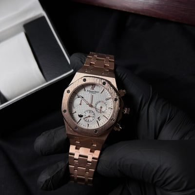 Audemars Piguet Royal Oak Chronograph For Him - Rose Gold-Tone with White Dial