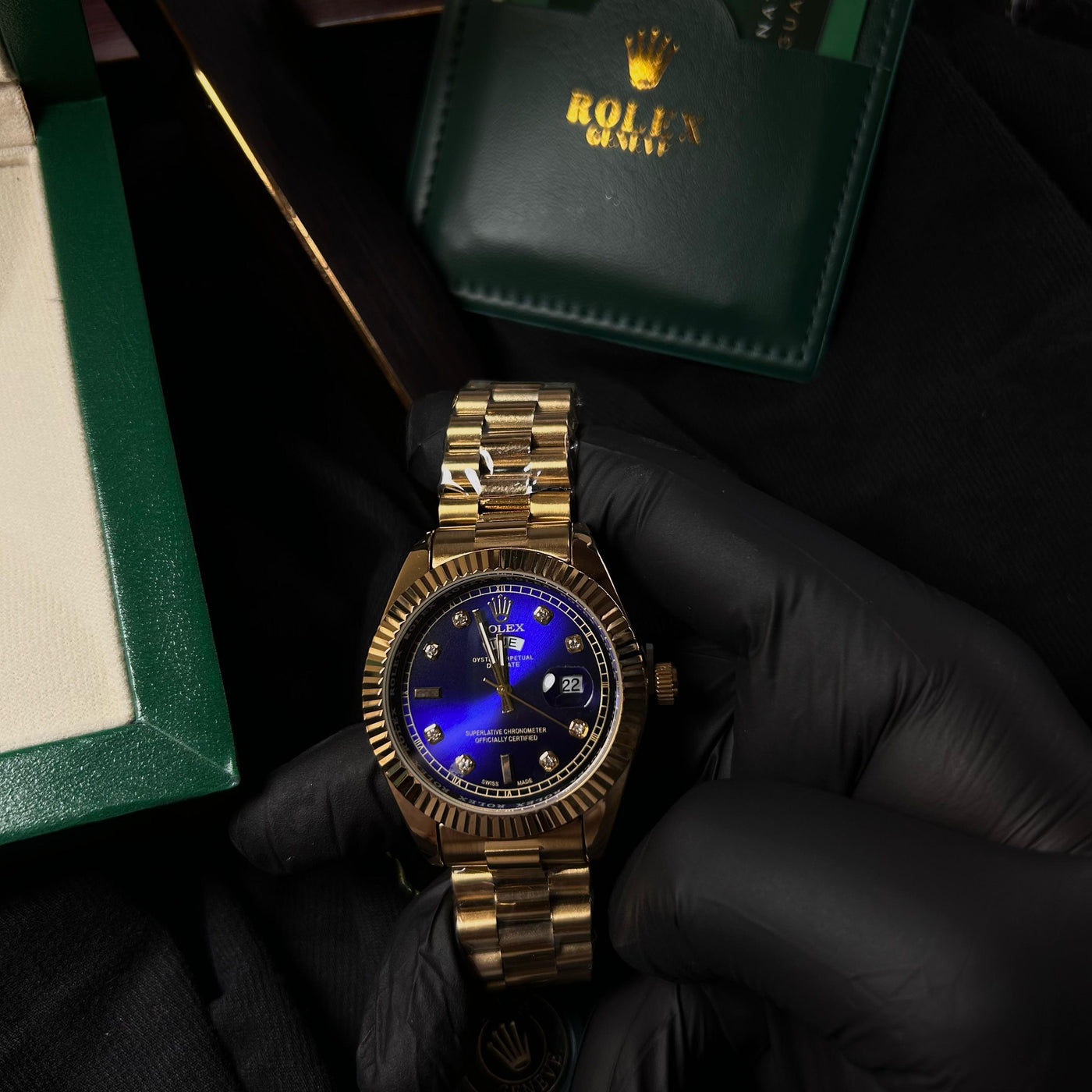 Rolex Day Date Diamond For Him - Gold-Tone with Blue Dial