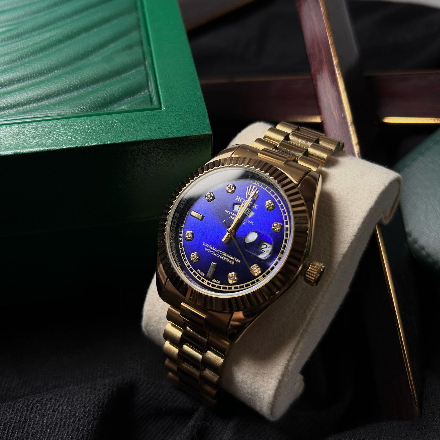 Rolex Day Date Diamond For Him - Gold-Tone with Blue Dial
