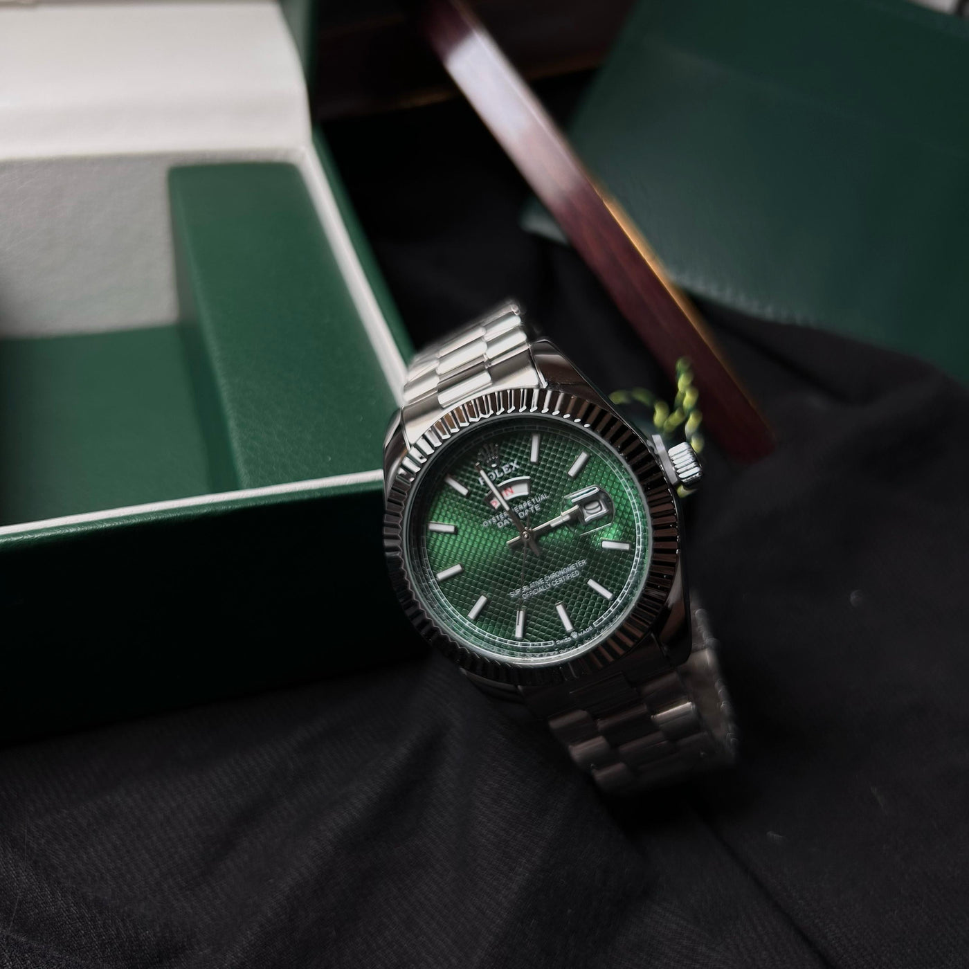 Rolex Day-Date - Stainless Steel with Green Textured Dial