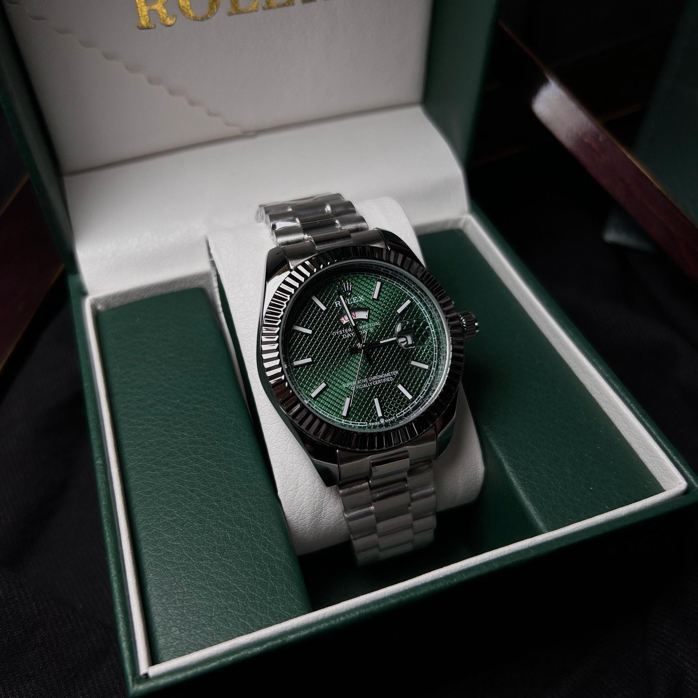 Rolex Day-Date - Stainless Steel with Green Textured Dial