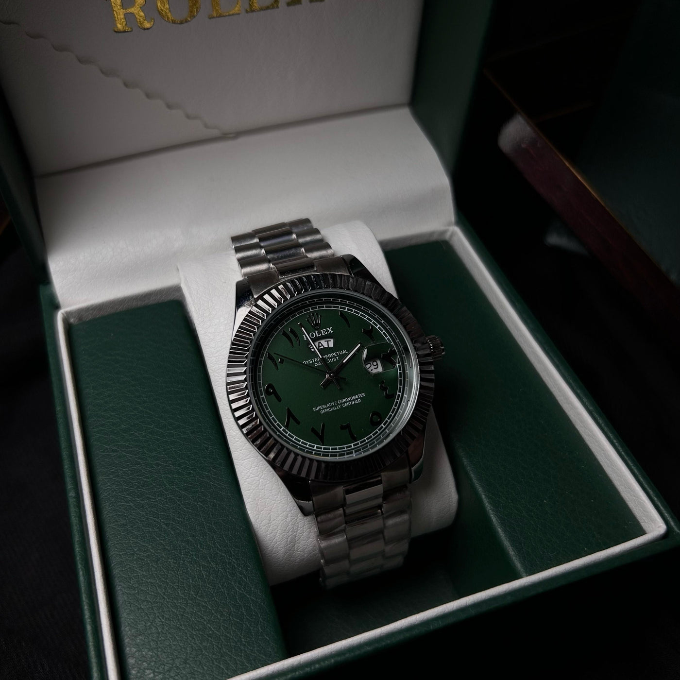 Rolex Date Just - Stainless Steel with Green Arabic Dial