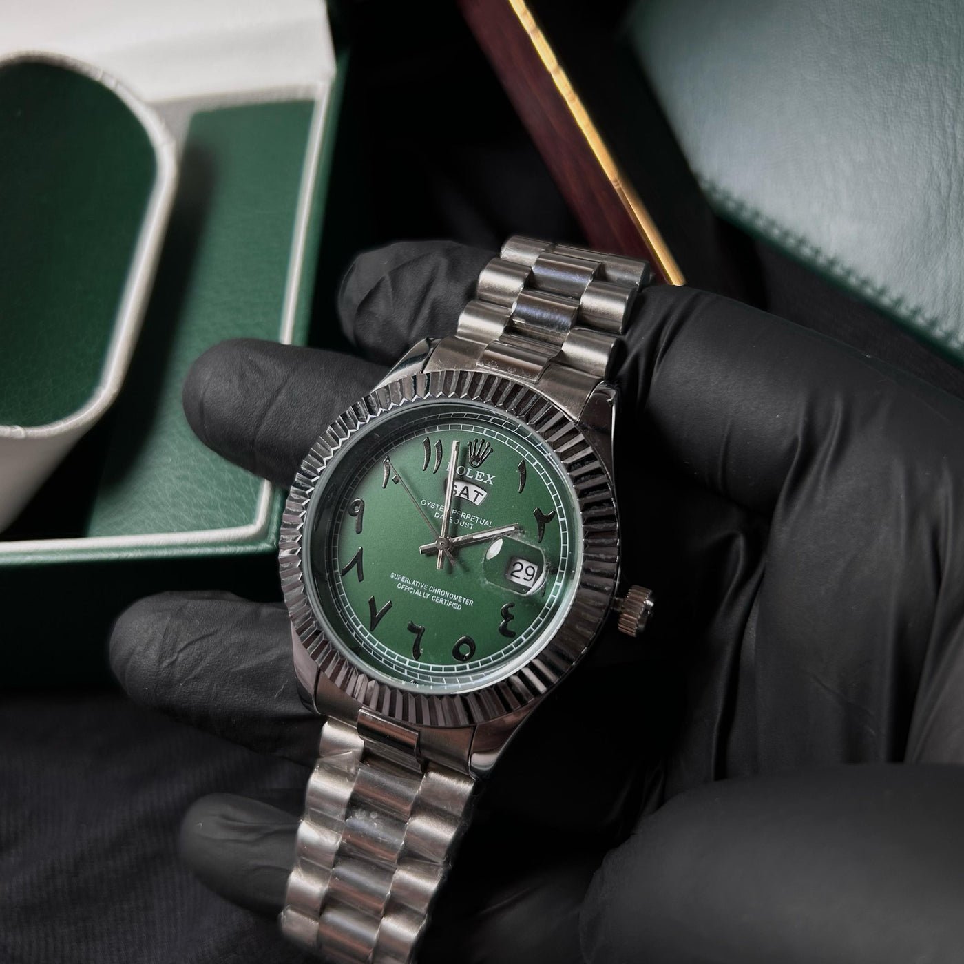 Rolex Date Just - Stainless Steel with Green Arabic Dial