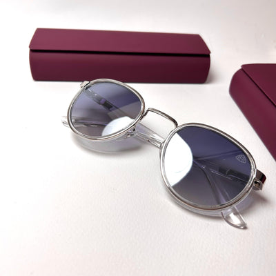 Maybach Round H2407 - White Silver With Blue Mirror Lenses