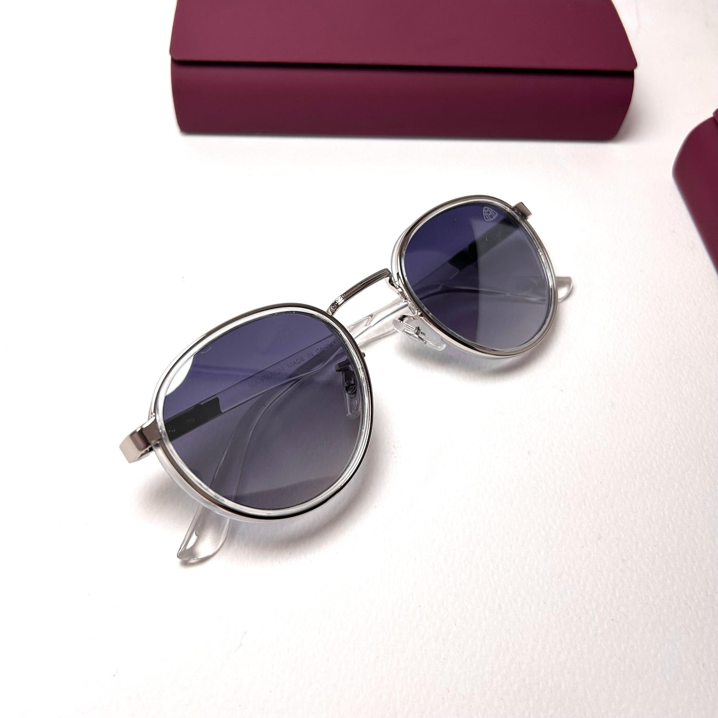 Maybach Round H2407 - White Silver With Blue Mirror Lenses
