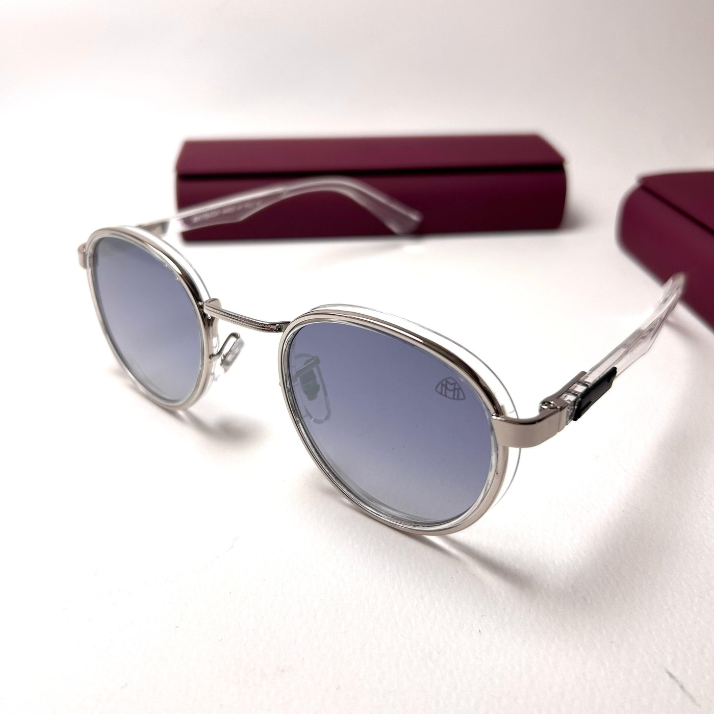 Maybach Round H2407 - White Silver With Blue Mirror Lenses