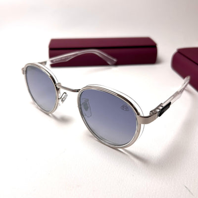 Maybach Round H2407 - White Silver With Blue Mirror Lenses