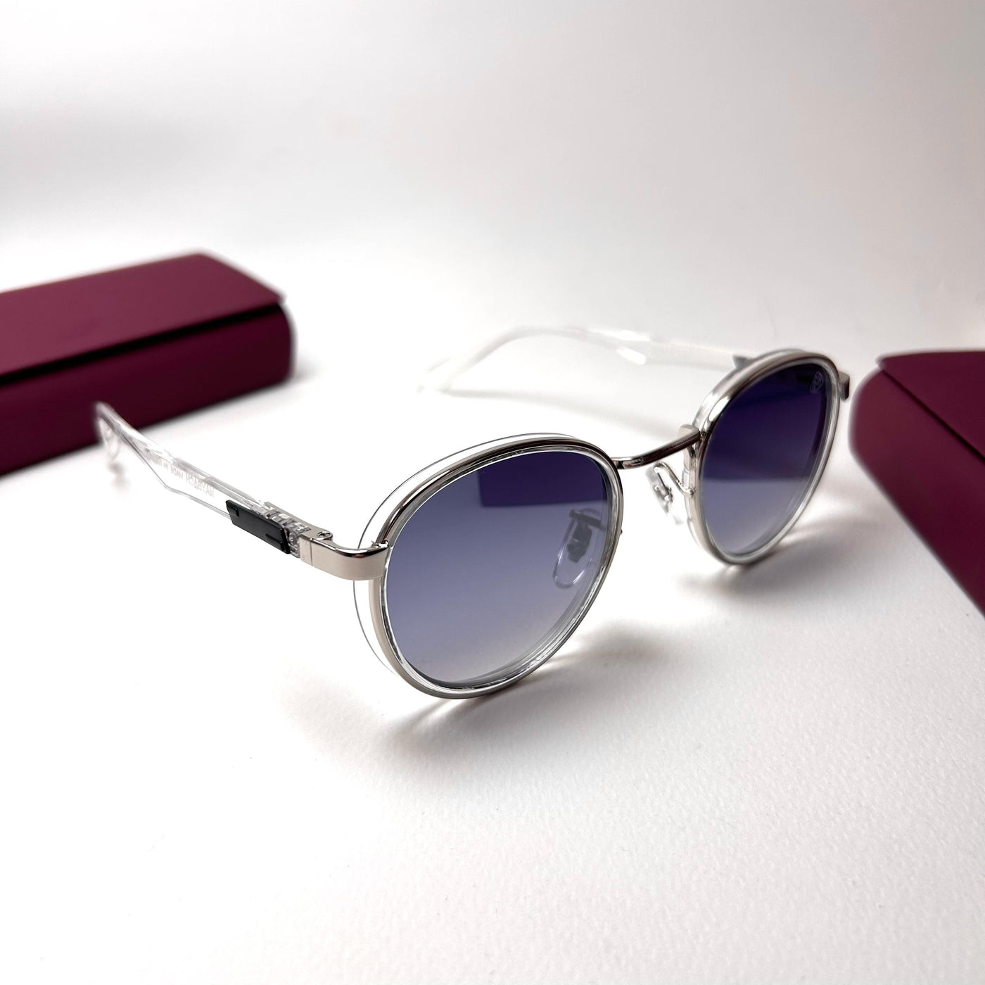 Maybach Round H2407 - White Silver With Blue Mirror Lenses