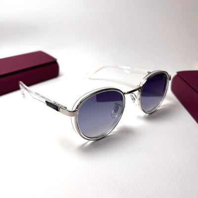 Maybach Round H2407 - White Silver With Blue Mirror Lenses