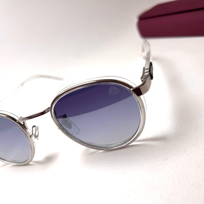 Maybach Round H2407 - White Silver With Blue Mirror Lenses