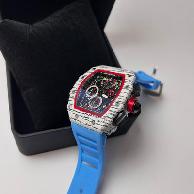 Richard Mille Racing Homage for Him – Marble White Case with Baby Blue Strap